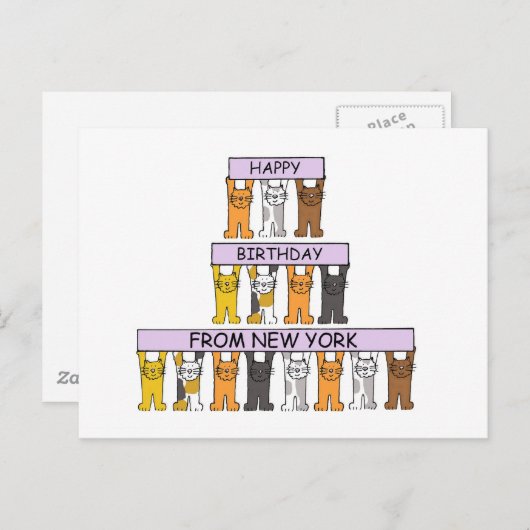 ハッピーバースデー:ニューヨークの猫漫画 ポストカード (正面/裏面)