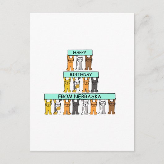 ハッピーバースデー:ネブラスカの猫漫画 ポストカード (正面)