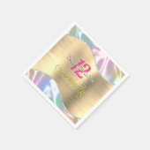 ハッピーバースデー、ネームエイジ虹色&金ゴールド波 スタンダードカクテルナプキン (角)