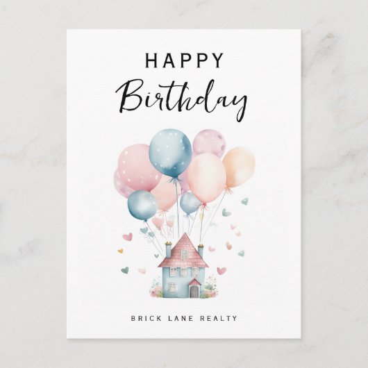 ハッピーバースデー ハウス バルーン 不動産 ポストカード (正面)