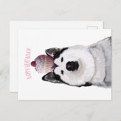 ハッピーバースデー・ハスキー・ケーキ葉書 ポストカード (正面/裏面)