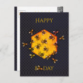 ハッピーバースデー ハニー ハチのオレンジ黄色の楽しい誕生日 ポストカード (正面/裏面)