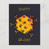 ハッピーバースデー ハニー ハチのオレンジ黄色の楽しい誕生日 ポストカード (正面)
