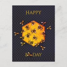 ハッピーバースデー ハニー ハチのオレンジ黄色の楽しい誕生日 ポストカード