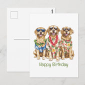 ハッピーバースデー ハワイアン ゴールデンレトリバーの犬 ポストカード (正面/裏面)