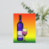 ハッピーバースデー：ハーフトーンワインボトルとグラス ポストカード (スタンド正面)