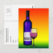 ハッピーバースデー：ハーフトーンワインボトルとグラス ポストカード (正面/裏面)