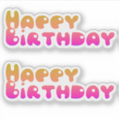 ハッピーバースデー バブル デザイン ピンク イエロー シール (正面)