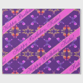 "ハッピーバースデー"バラハートオン紫 ラッピングペーパー (フラット)