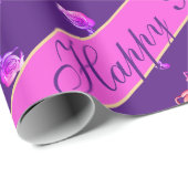 "ハッピーバースデー"バラハートオン紫 ラッピングペーパー (ロールコーナー)