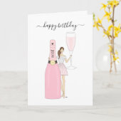 ハッピーバースデー-バラファッションガール カード (黄色い花)