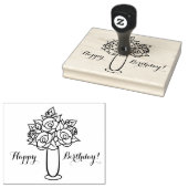 ハッピーバースデー、バラ花瓶、4" x 5"ゴム印 ラバースタンプ (押印)