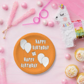 ハッピーバースデー（バルーン付きオレンジ色の背景） ペーパープレート (パーティー)