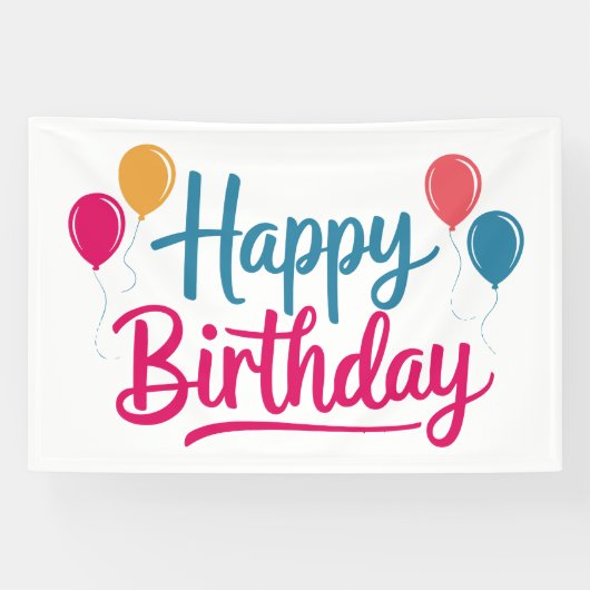 ハッピーバースデー（バルーン付き） 横断幕 (横)