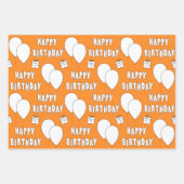 ハッピーバースデー（バルーン付き）|白いオレンジの緑 ラッピングペーパーシート (正面2)