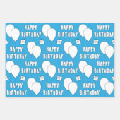 ハッピーバースデー（バルーン付き）|白い赤の青 ラッピングペーパーシート (正面3)