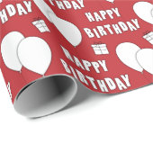 ハッピーバースデー（バルーン付き）赤 ラッピングペーパー (ロールコーナー)