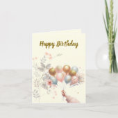 ハッピーバースデー – パステルフローラ-金ゴールドバルーズ カード (正面)