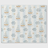 ハッピーバースデー | パステルブルーセーリングボート ラッピングペーパー (フラット)