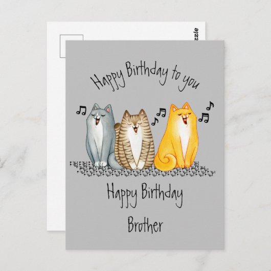 ハッピーバースデー・パーフェクト・ブラザーかわいい猫たち ポストカード (正面/裏面)