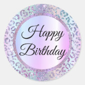 ハッピーバースデー、パープルピンキレオパード金属製ラグジュアリー ラウンドシール (正面)