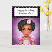 ハッピーバースデー |パープルプリンセス パーソナライズされた カード (黄色い花)