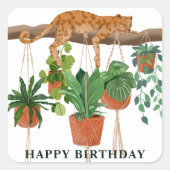 ハッピーバースデー、ヒョウは家の植物と眠る スクエアシール (正面)