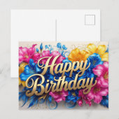 ハッピーバースデー ビブラント ハイビスカス フラワー ポストカード (正面/裏面)