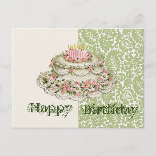 ハッピーバースデー ビンテージケーキ ポストカード (正面)