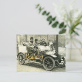 ハッピーバースデー ビンテージ オールド カーと人々 ポストカード (スタンド正面)