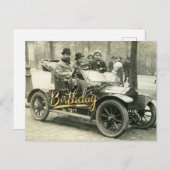 ハッピーバースデー ビンテージ オールド カーと人々 ポストカード (正面/裏面)