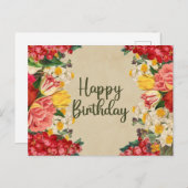 ハッピーバースデー ビンテージ スプリング フラワーズ ポストカード (正面/裏面)