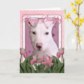 ハッピーバースデー-ピットブル – ペテイ カード (黄色い花)