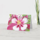 「ハッピーバースデー」ピンクと白のオダマキ（植物）カード カード (正面)