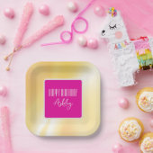 "ハッピーバースデー"ピンクと黄色の紙プレート ペーパープレート (パーティー)