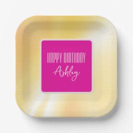 "ハッピーバースデー"ピンクと黄色の紙プレート ペーパープレート