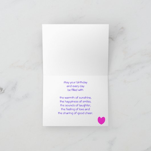 ハッピーバースデー。ピンクのアスター花 カード (内部)