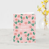 ハッピーバースデー – ピンクのフローラ抽象芸術カード カード (黄色い花)