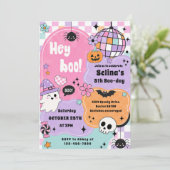 ハッピーバースデー！ピンクのライラックのハロウィンの幽霊の女の子のお誕生日おめでとう 招待状 (スタンド正面)