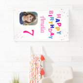 ハッピーバースデー ピンクの星の女の子の写真背景 横断幕 (インサイチュ)