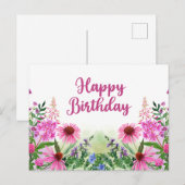 ハッピーバースデー ピンクの水彩画のワイルドフラワー ポストカード (正面/裏面)
