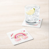 ハッピーバースデー ピンクの虹 スクエアペーパーコースター (インサイチュ)