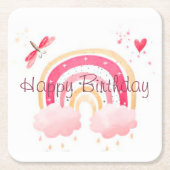 ハッピーバースデー ピンクの虹 スクエアペーパーコースター (正面)