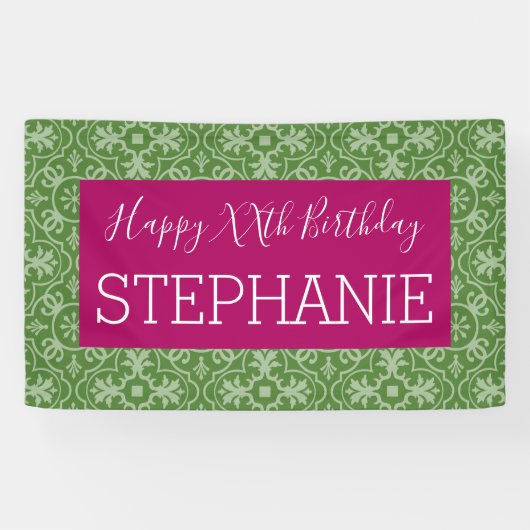 ハッピーバースデー – ピンクグリーンパターン（の模様が）ある 横断幕 (横)