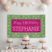 ハッピーバースデー – ピンクグリーンパターン(の模様が)ある 横断幕