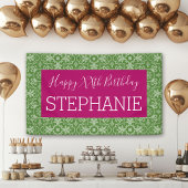 ハッピーバースデー – ピンクグリーンパターン（の模様が）ある 横断幕