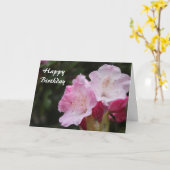 ハッピーバースデー、ピンクシャクナゲ カード (黄色い花)