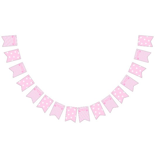 ハッピーバースデー! |ピンクストライプハート誕生日 バンティングフラッグ (全)