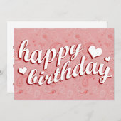 ハッピーバースデー：ピンクペイズリー 招待状 (正面/裏面)