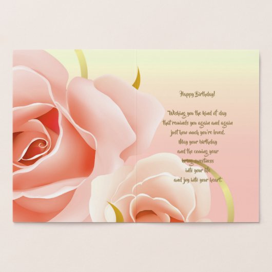 ハッピーバースデー。ピンクローズ実在フォイルラグジュアリーカード 箔カード (内部)